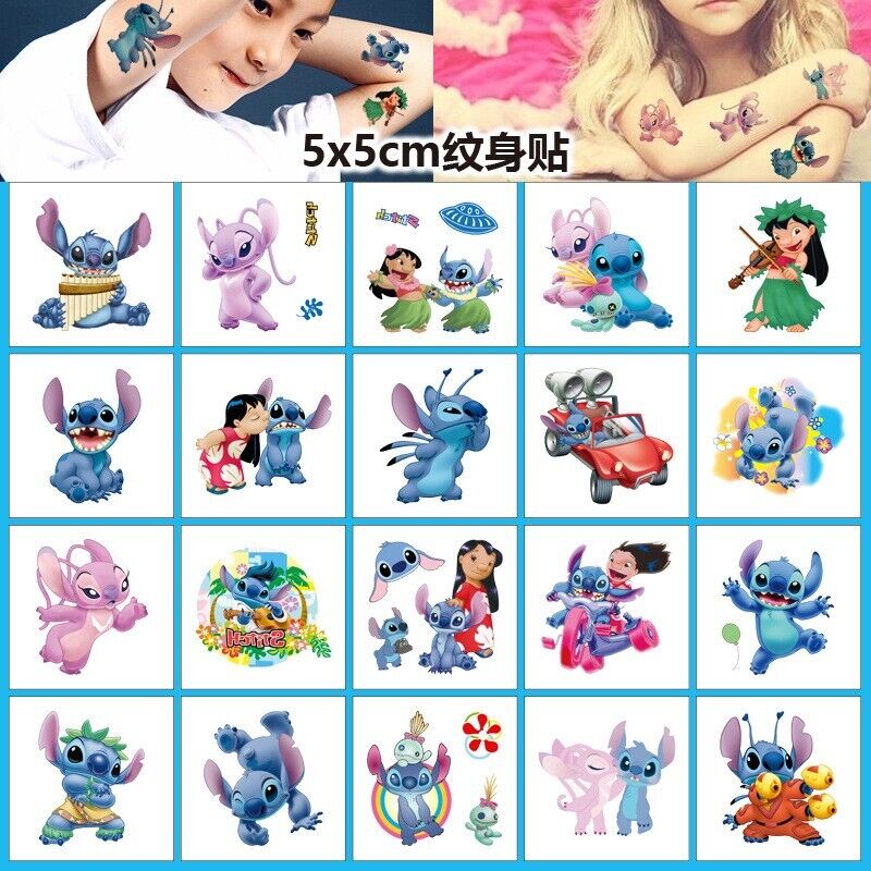 20PC Lilo & Stitch Kids Temporary Tattoo Stickers 5x5cm - Costume Works AU