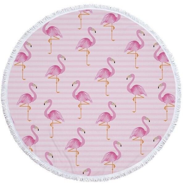 Round Flamingo Mandala Throw Blanket Beach Towel