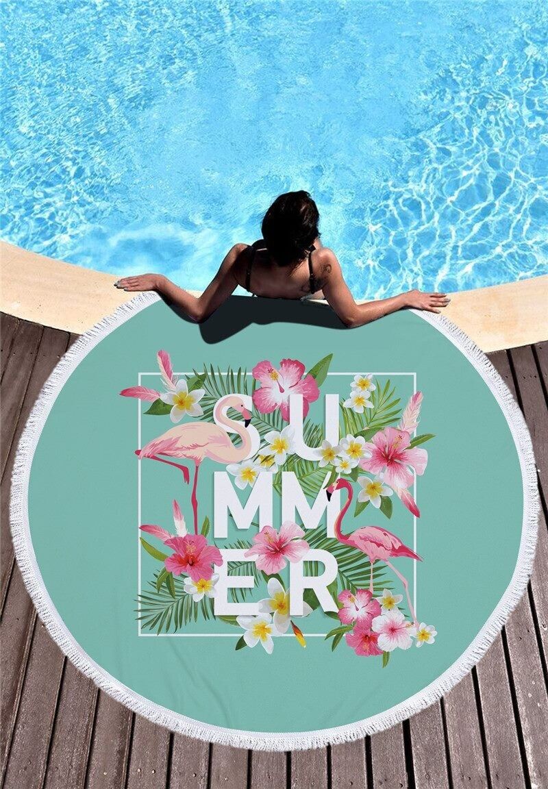Round Flamingo Mandala Throw Blanket Beach Towel