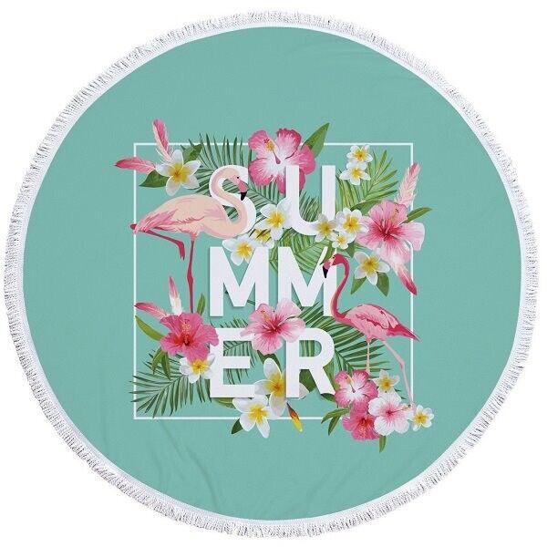 Round Flamingo Mandala Throw Blanket Beach Towel