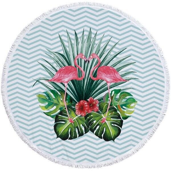 Round Flamingo Mandala Throw Blanket Beach Towel