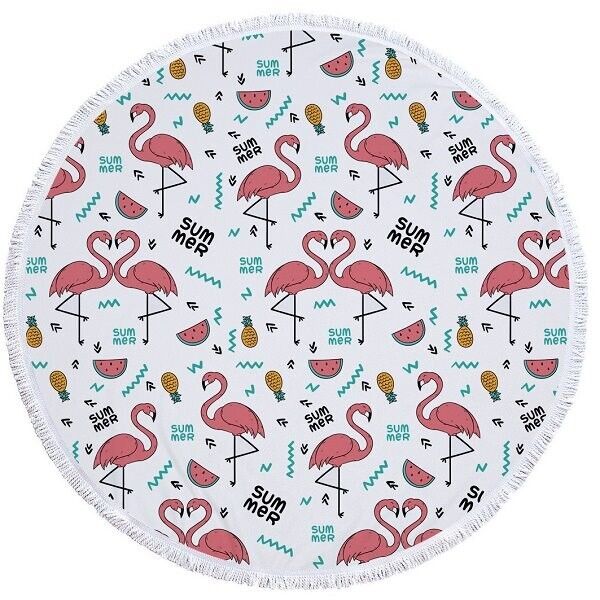 Round Flamingo Mandala Throw Blanket Beach Towel
