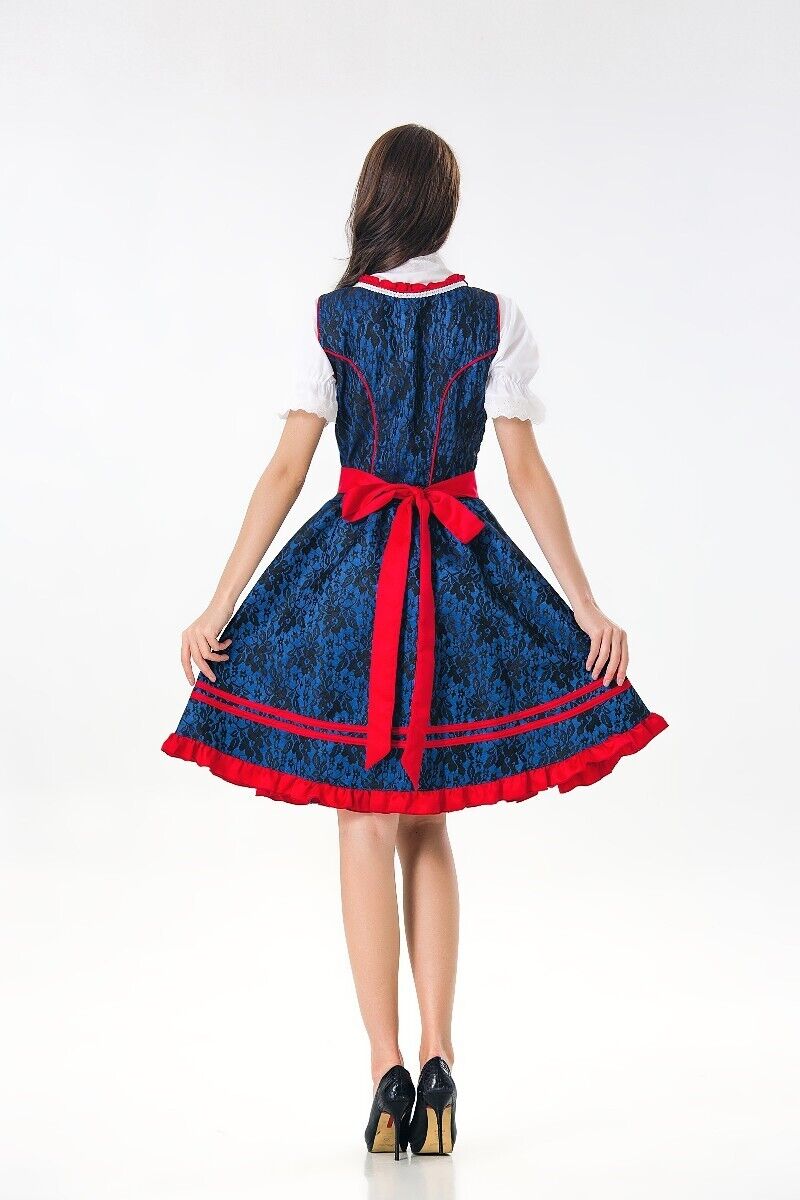 Womens Oktoberfest Bavarian Beer Maid Dirndl Blue Lace Dress Costume - Costume Works AU
