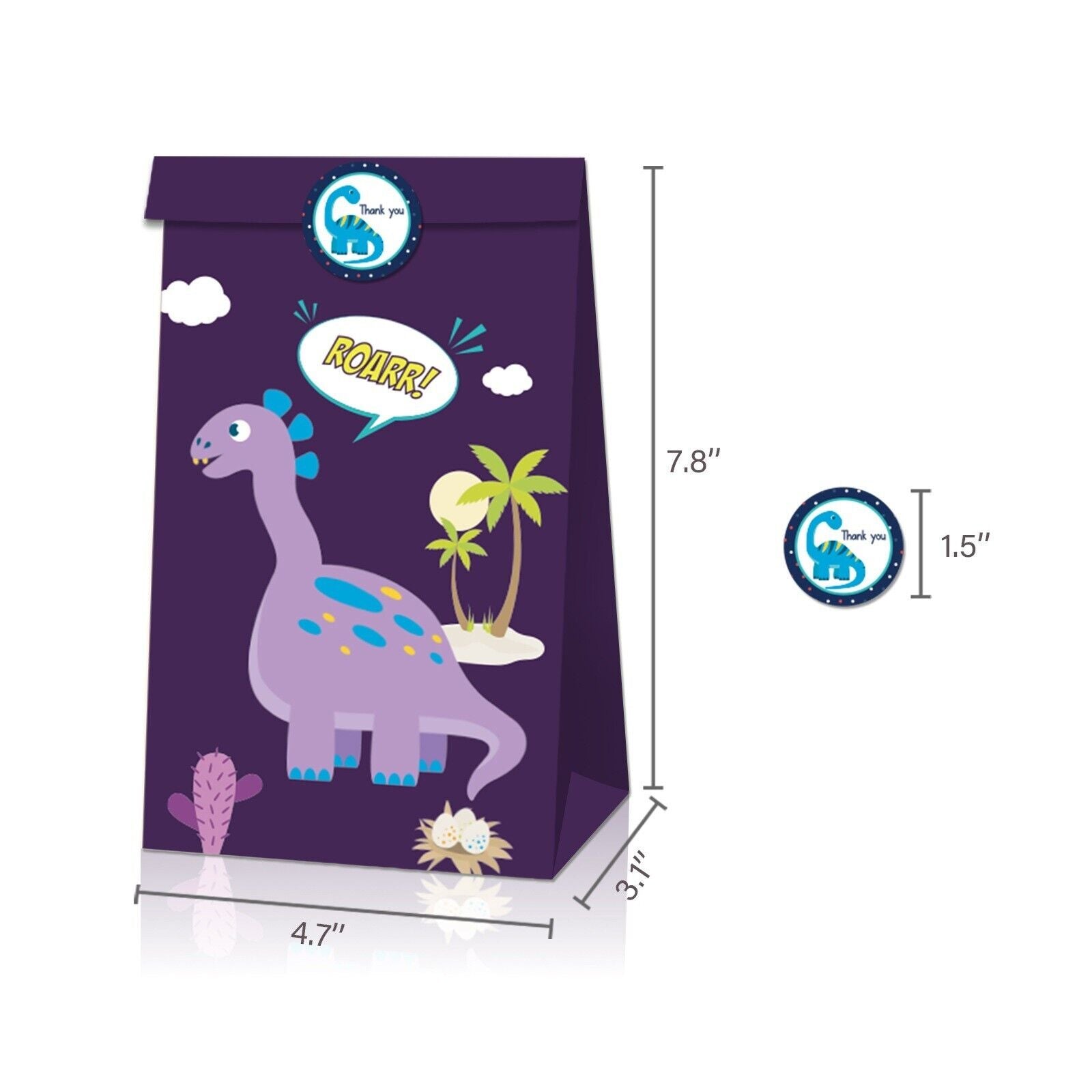 Dinosaur Loot Bags 12 Pack and Stickers - Costume Works AU