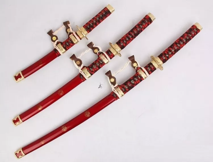3PC Japanese  Imperial Emperor Red Samurai Katana Sword Set with Stand
