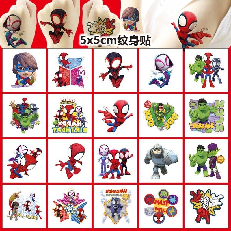 20PC Spidey & Friends Kids Temporary Tattoo Stickers 5x5cm - Costume Works AU