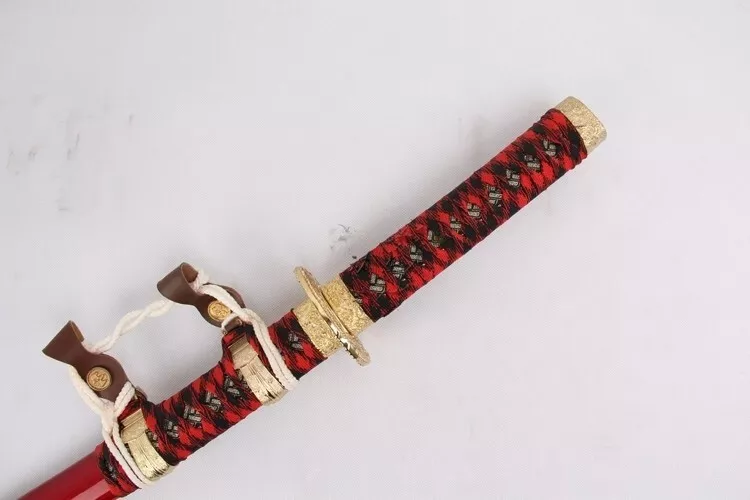 3PC Japanese  Imperial Emperor Red Samurai Katana Sword Set with Stand