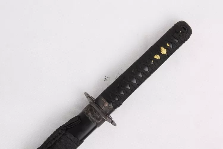 3PC Dragon Matte Black Straight Japanese Samurai Katana Sword Set with Stand