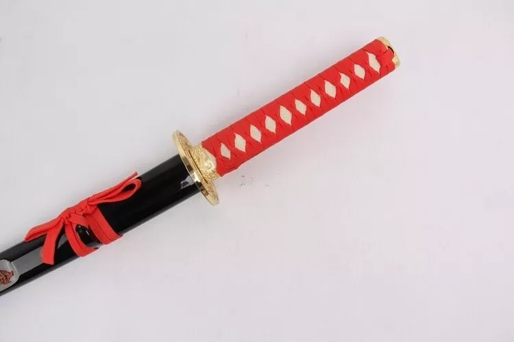 2PC Red Holographic Silver Dragon Japanese Samurai Katana Sword Set with Stand