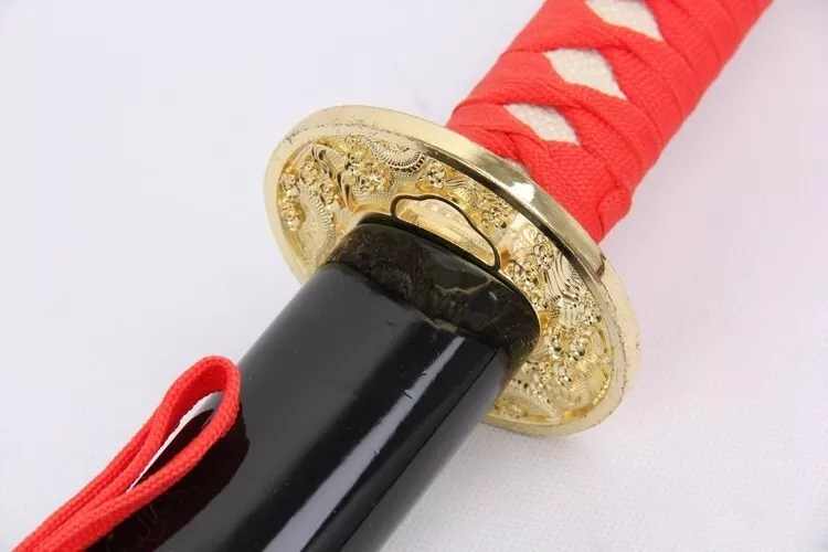 2PC Red Holographic Silver Dragon Japanese Samurai Katana Sword Set with Stand