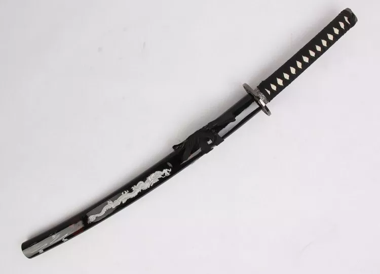 2PC Black Holographic Japanese Samurai Katana Sword Set with Stand