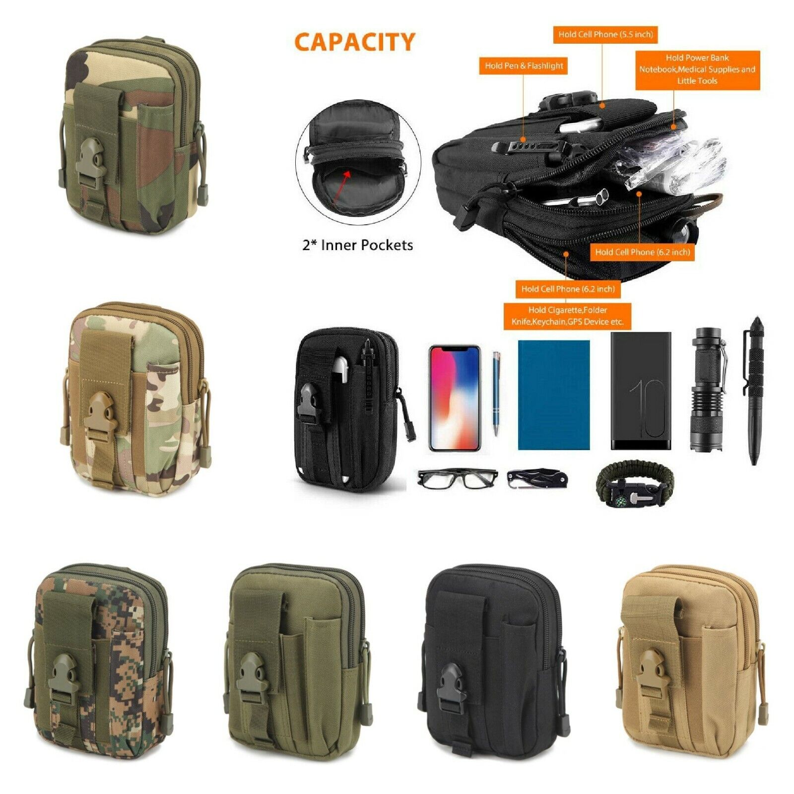 Tactical Molle Pouch Waist Belt Bag Multi Purpose Military Utility Bag Travel - Costume Works AU