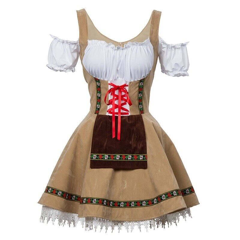Womens Oktoberfest Beer Maid Dirndl Tan Dress Costume - Costume Works AU