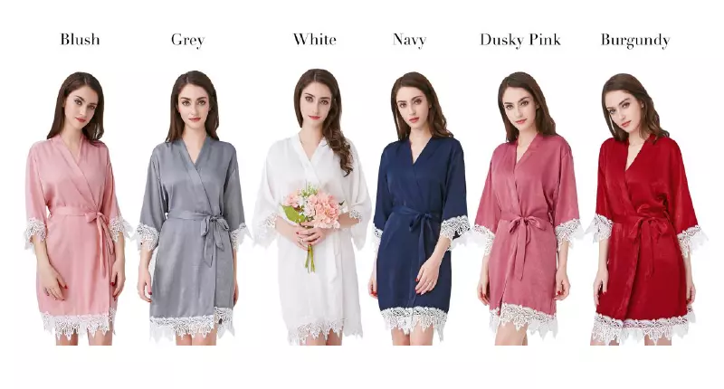 Lace Satin Wedding Bridal Robe Kimono Dressing Gown