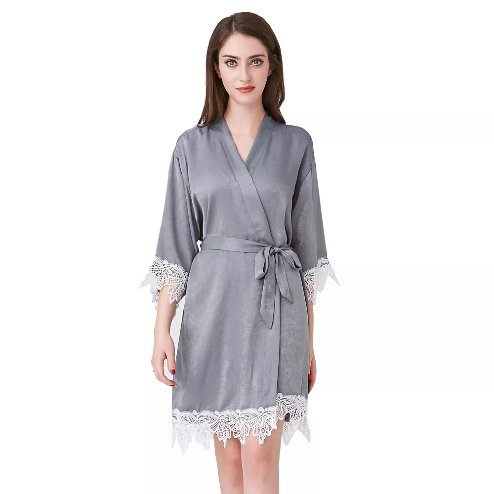 Lace Satin Wedding Bridal Robe Kimono Dressing Gown