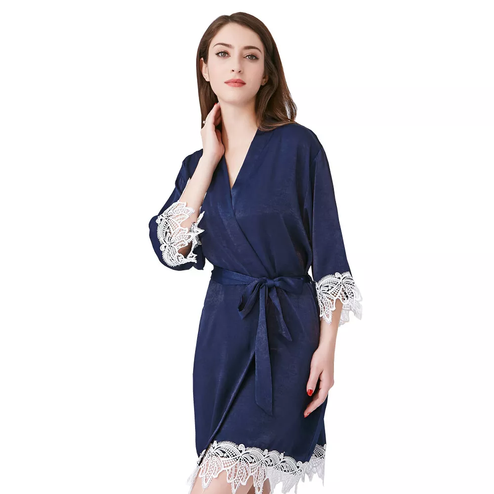 Lace Satin Wedding Bridal Robe Kimono Dressing Gown