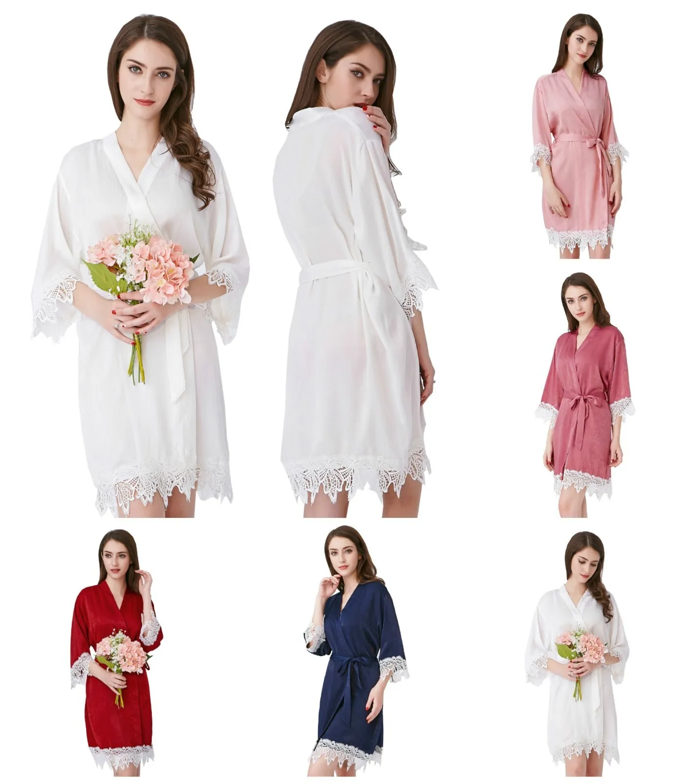 Lace Satin Wedding Bridal Robe Kimono Dressing Gown