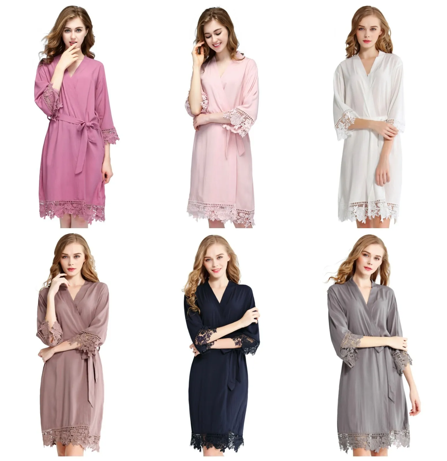 Lace Satin Wedding Bridal Robe Sleepwear Dressing Gown