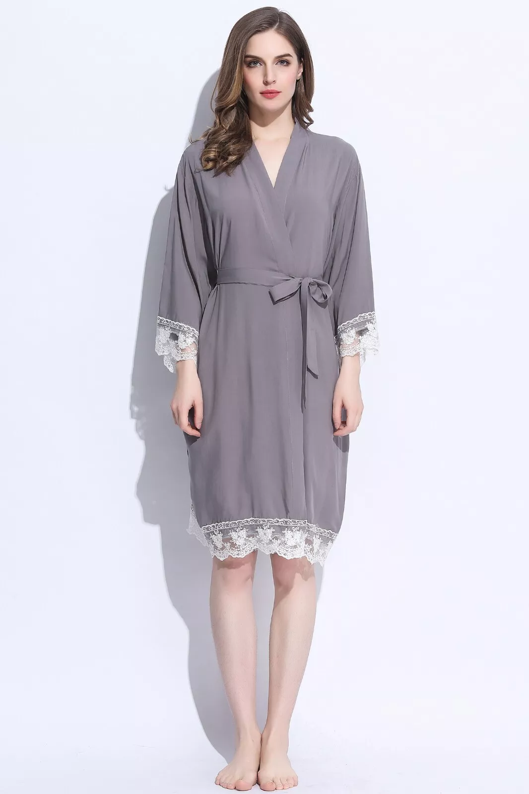 Lace Wedding Bridal Party Robe Kimono Dressing Gown