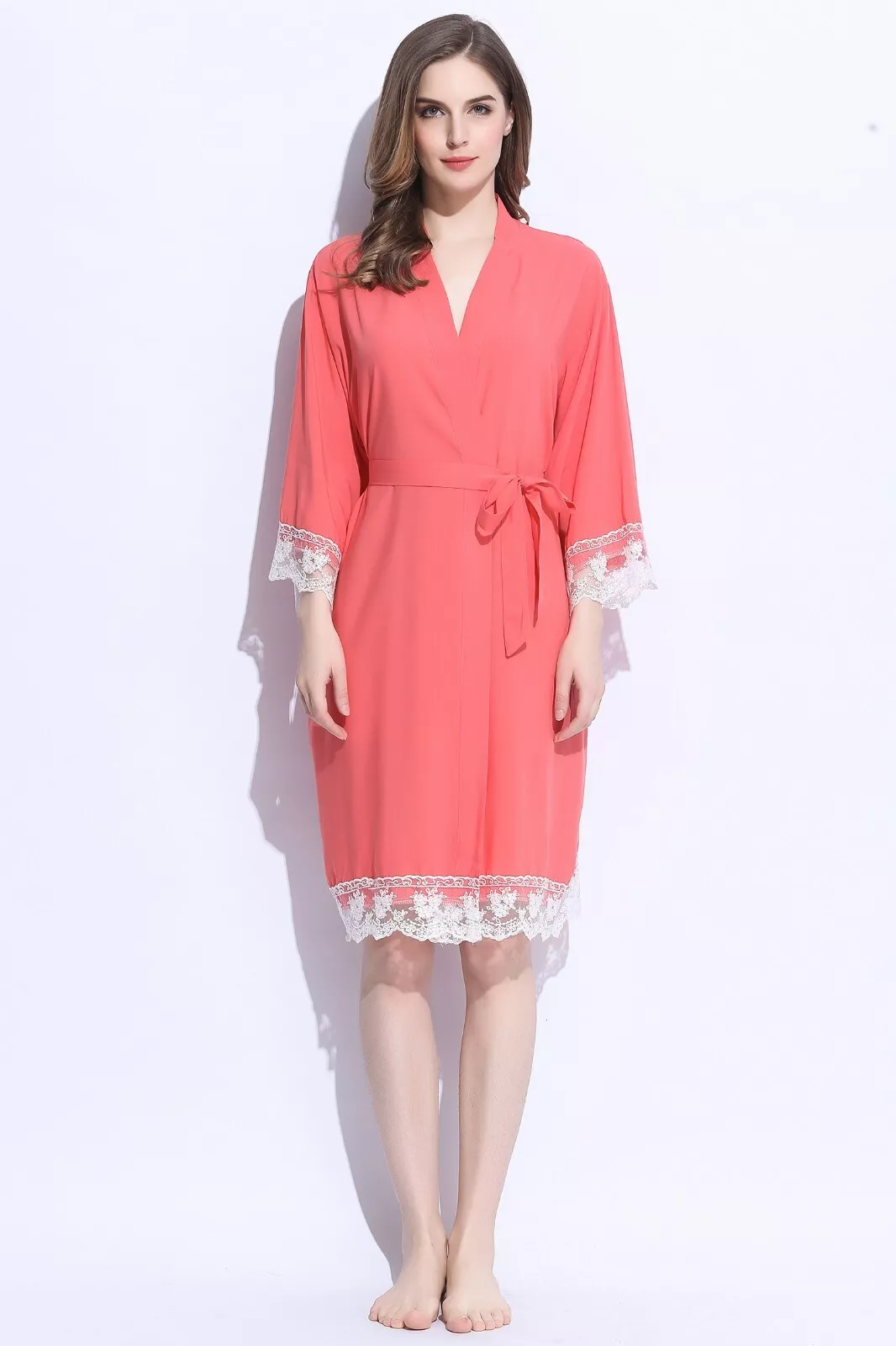 Lace Wedding Bridal Party Robe Kimono Dressing Gown