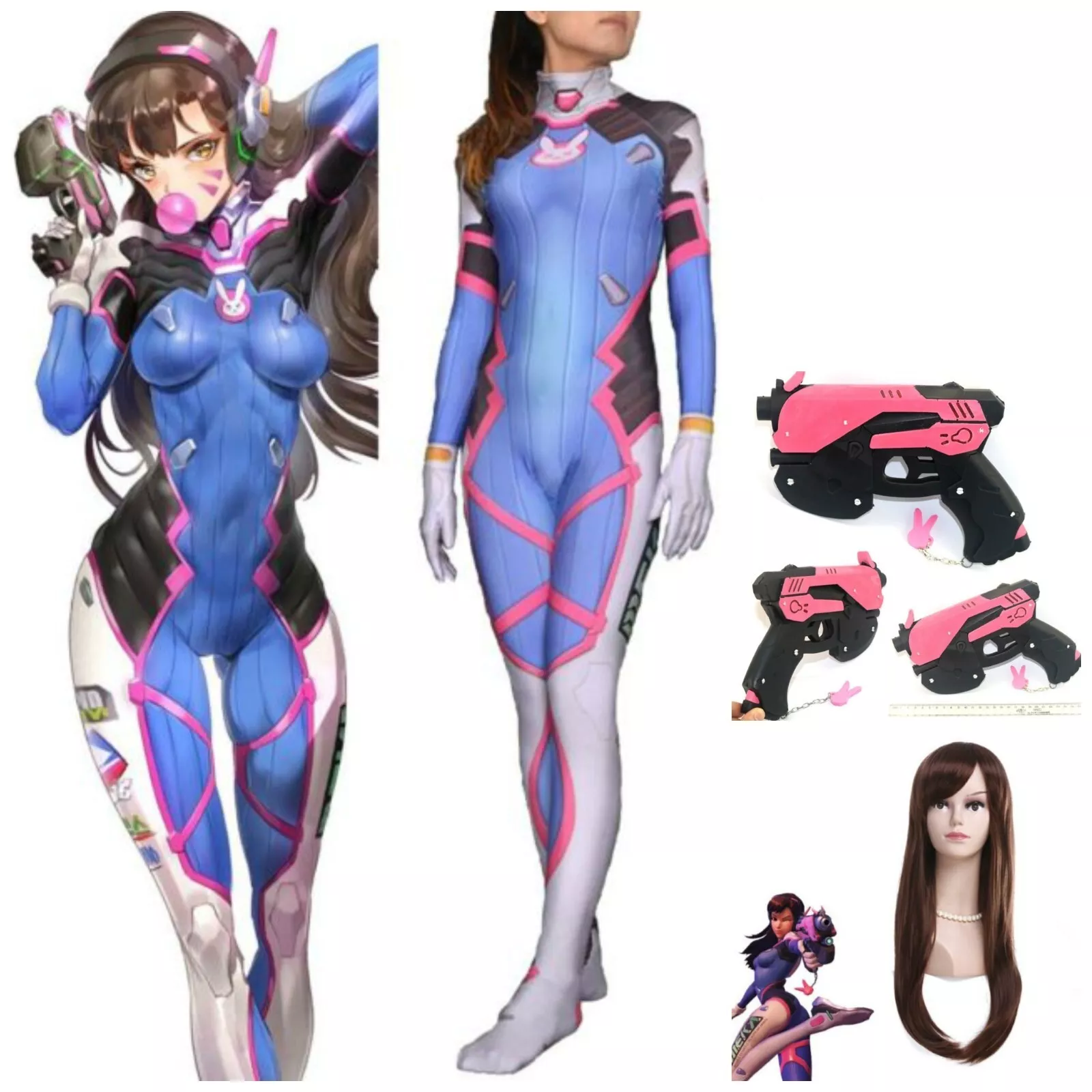 Overwatch D.Va DVA Costume Wig Gun Hana Song Cosplay-Costume Works AU