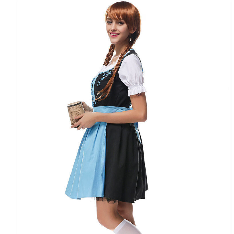 Womens Oktoberfest Bavarian Beer Maid Vintage Light Blue Dress Costume - Costume Works AU