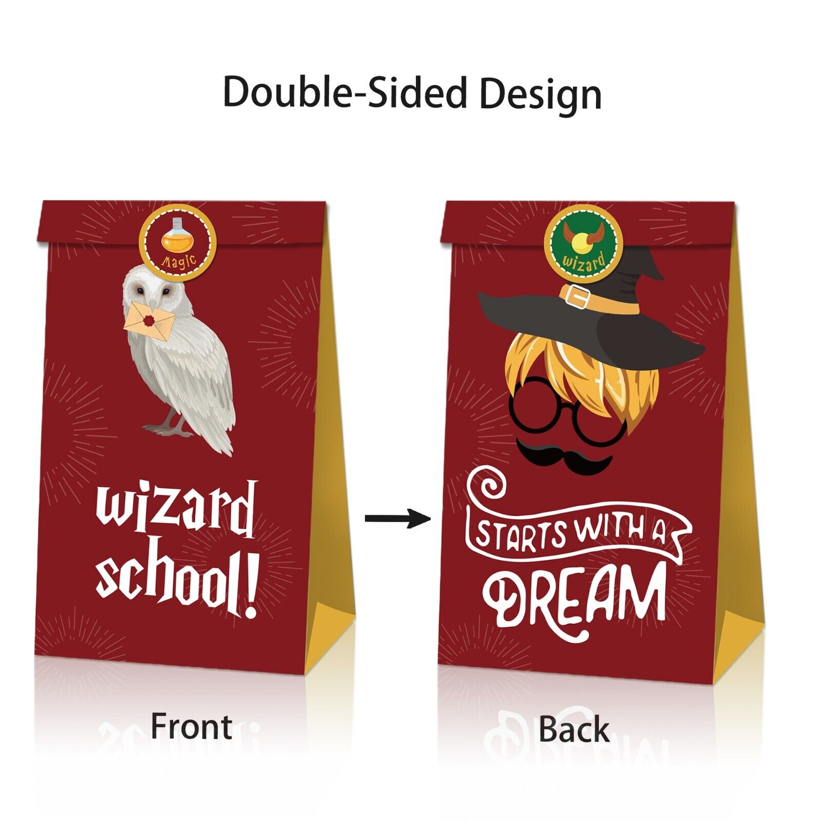 Wizard Paper Loot Bags 12 Pack and Stickers - Costume Works AU