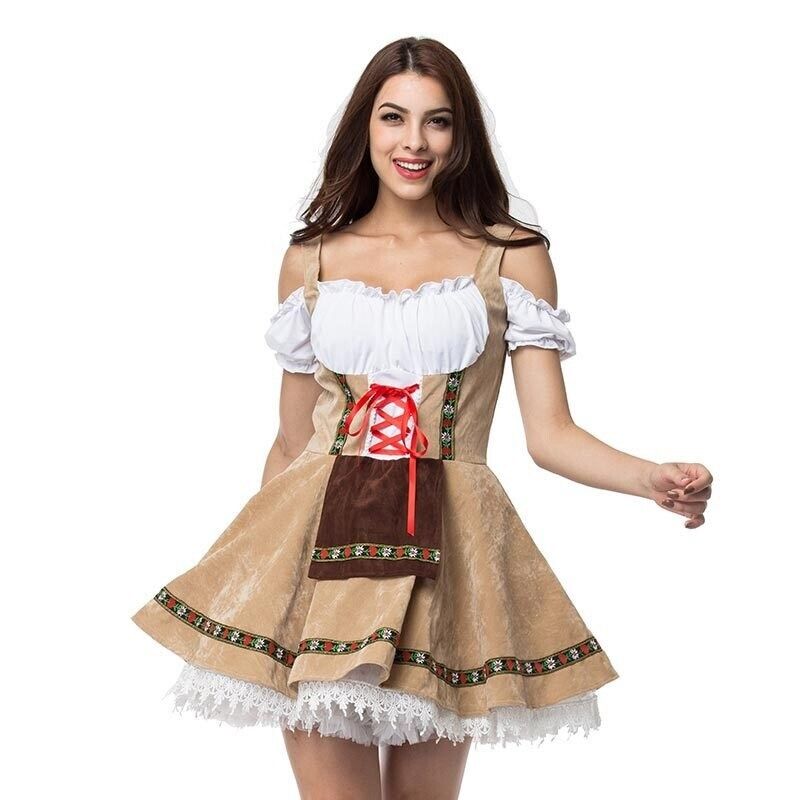 Womens Oktoberfest Beer Maid Dirndl Tan Dress Costume - Costume Works AU