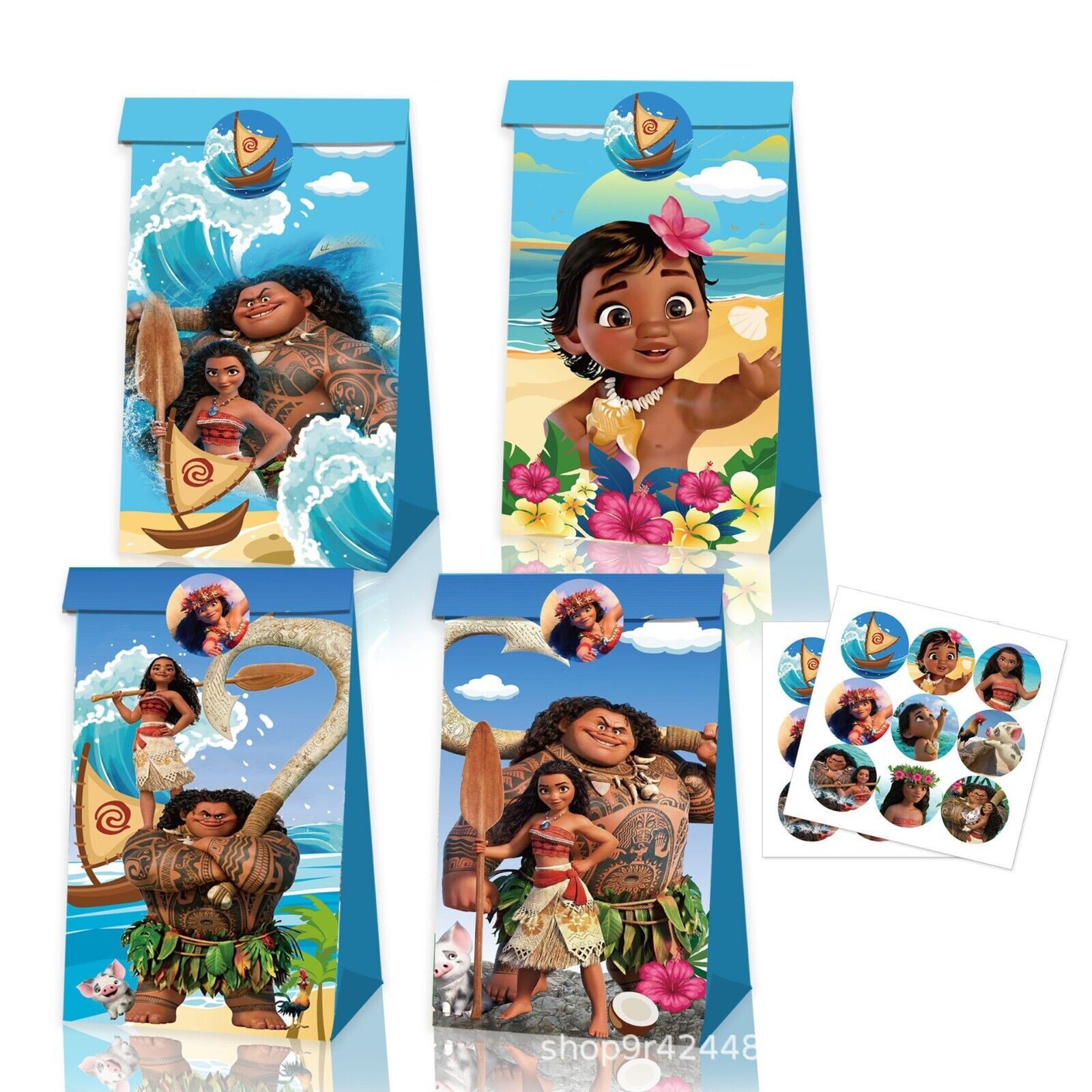 Moana Paper Loot Bags 12 Pack and Stickers - Costume Works AU