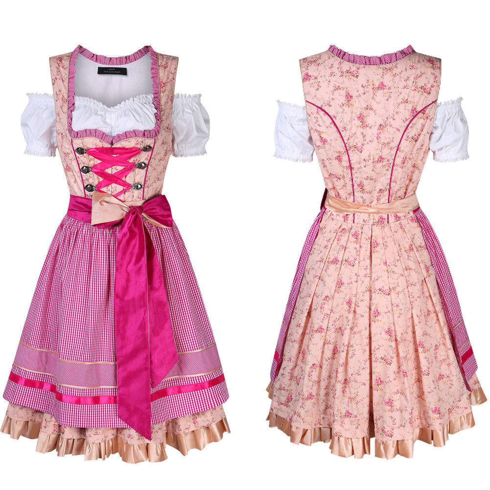 Womens Oktoberfest Beer Maid Traditional Dirndl Pink Dress Costume - Costume Works AU