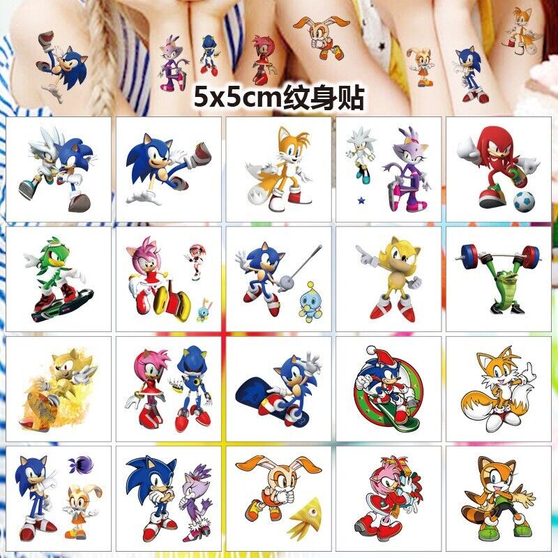 20PC Sonic the Hedgehog Kids Temporary Tattoo Stickers 5x5cm - Costume Works AU