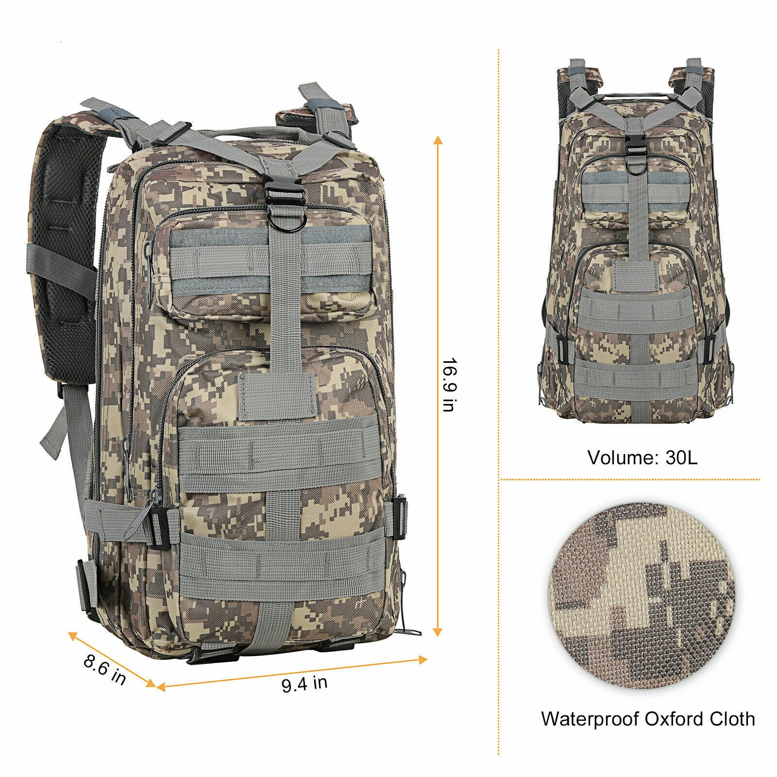 30L MOLLE Military Backpack Tactical Camping Rucksack Hiking Travel Outdoor Bag - Costume Works AU