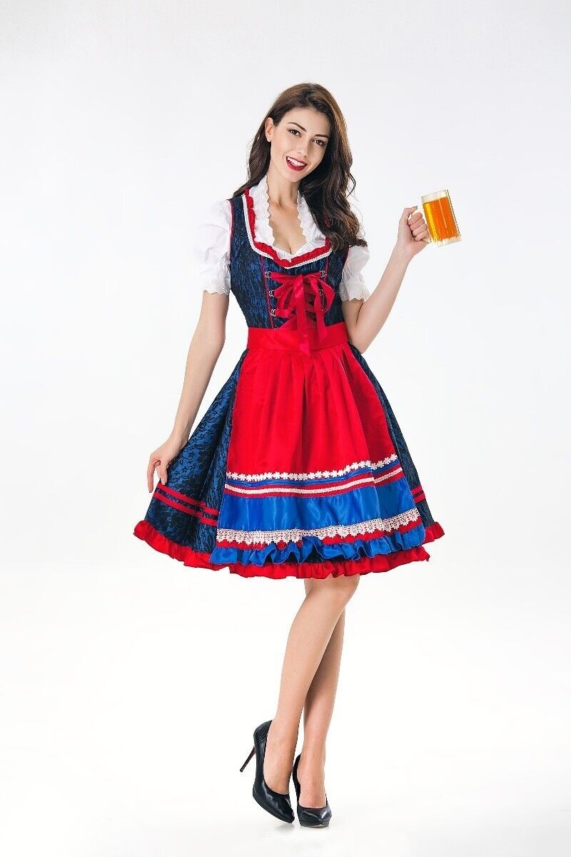 Womens Oktoberfest Bavarian Beer Maid Dirndl Blue Lace Dress Costume - Costume Works AU