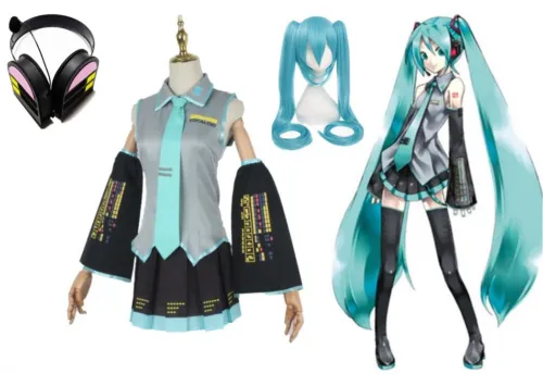 Hatsune Miku Vocaloid Cosplay Anime Costume Uniform Headset Wig-Costume Works AU
