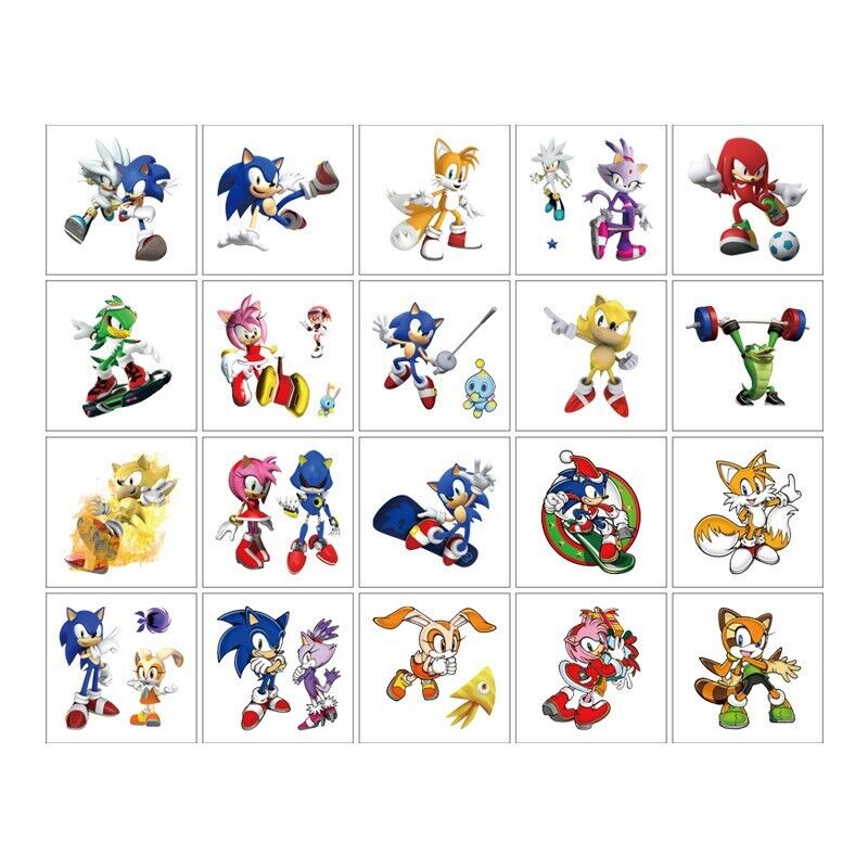 20PC Sonic the Hedgehog Kids Temporary Tattoo Stickers 5x5cm - Costume Works AU