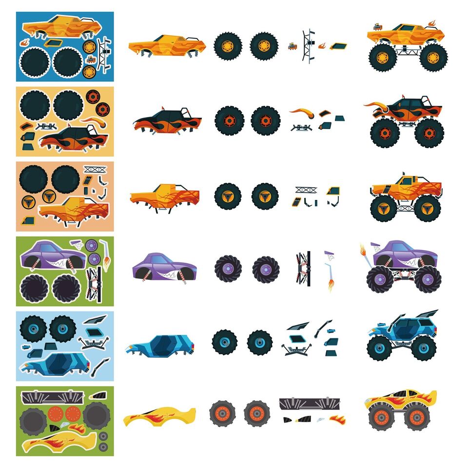 12PC Monster Truck Make a Face DIY Stickers - Costume Works AU