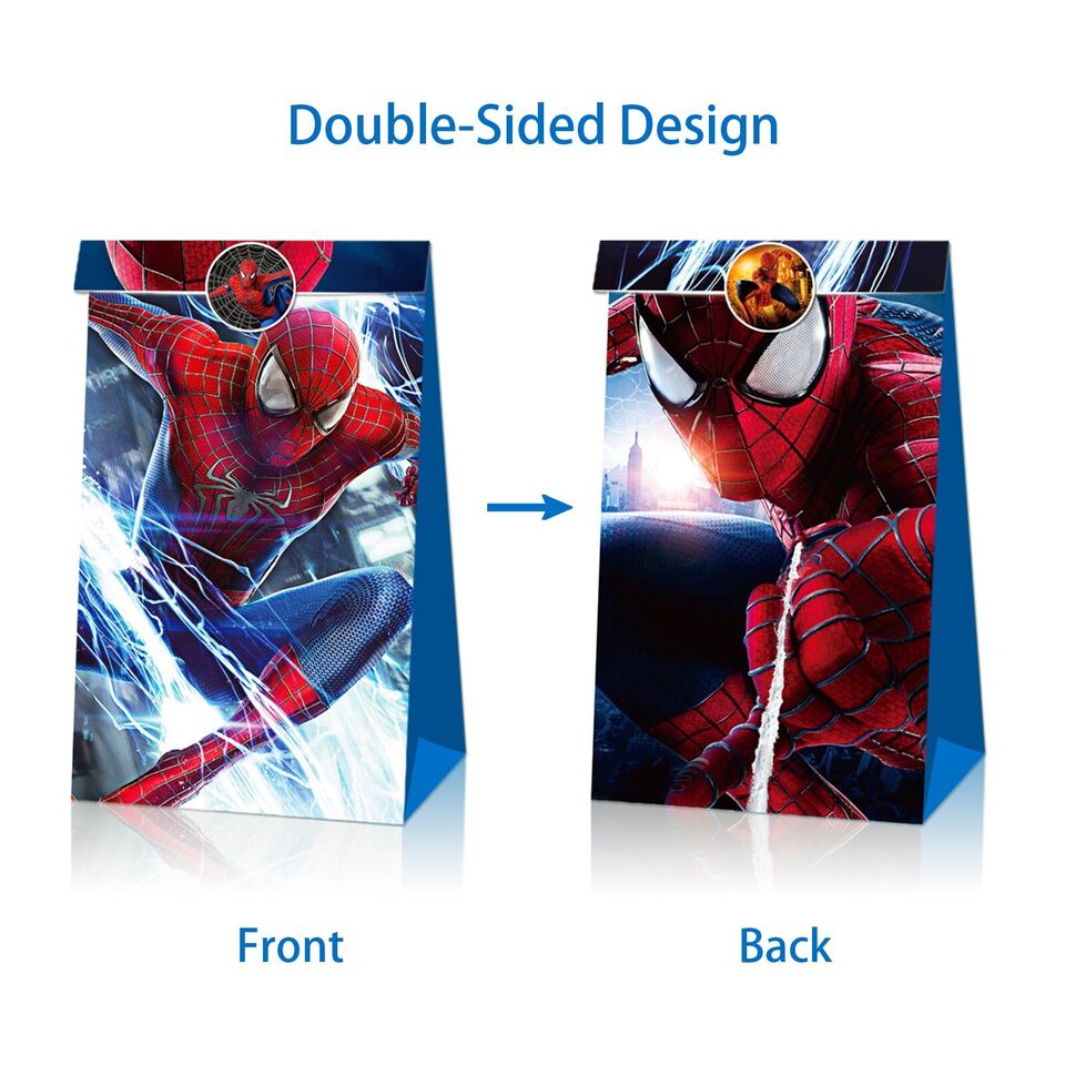Spiderman Paper Loot Bags 12 Pack and Stickers - Costume Works AU