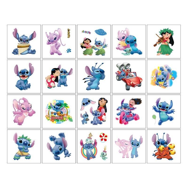 20PC Lilo & Stitch Kids Temporary Tattoo Stickers 5x5cm - Costume Works AU