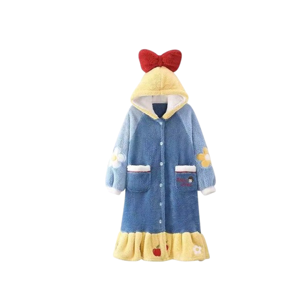 Snow White Fleece Robe Hooded Blanket Winter Pajamas Bathrobe