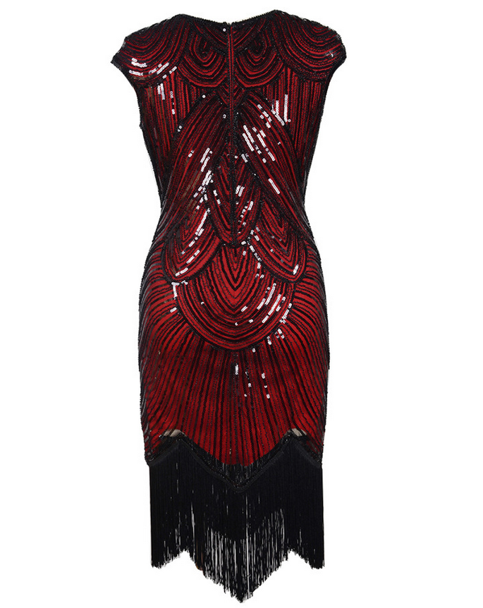 Ladies Red Gatsby Costume Sequin Flapper 1920s Charleston Fancy Dancer Party Dress