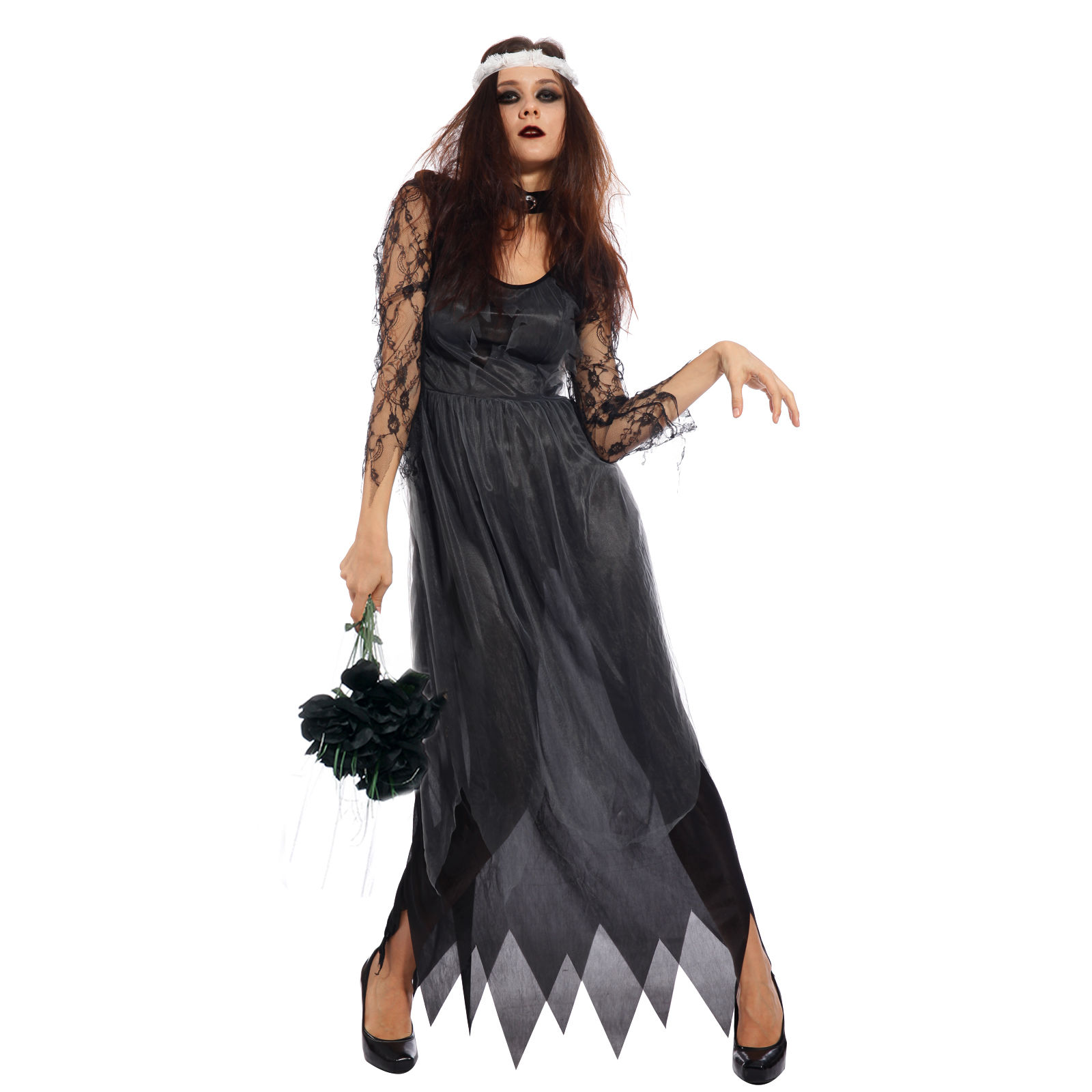 Womens Halloween Zombie Bride Graveyard Ghost Horror Costume-Costume Works AU