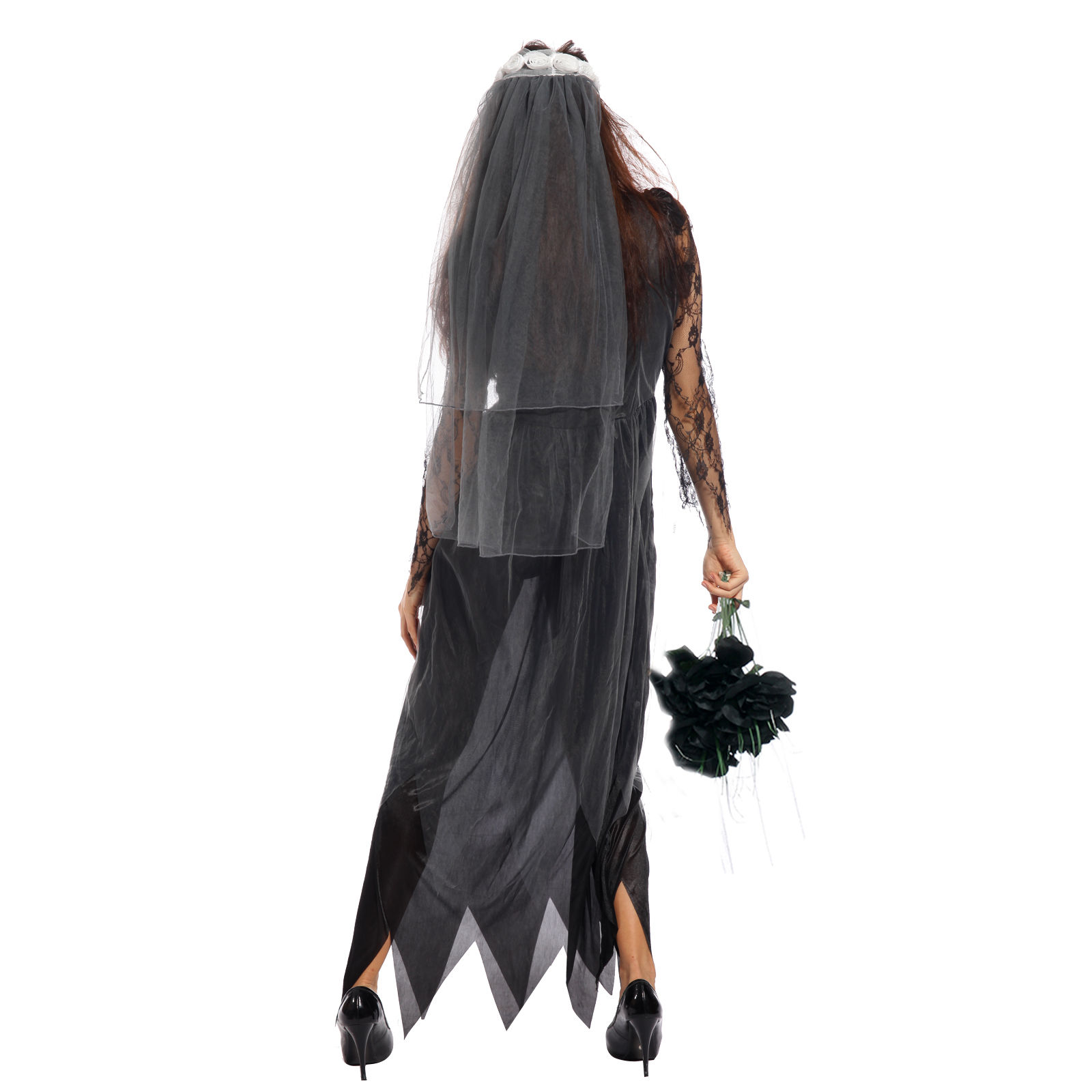 Womens Halloween Zombie Bride Graveyard Ghost Horror Costume-Costume Works AU