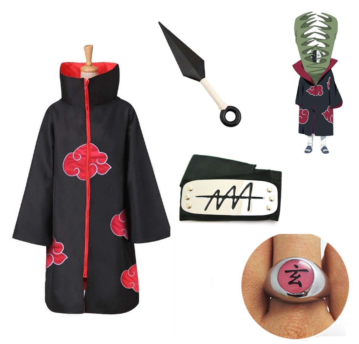 4PC Naruto Akatsuki Robe Cloak Anime Costume Cosplay