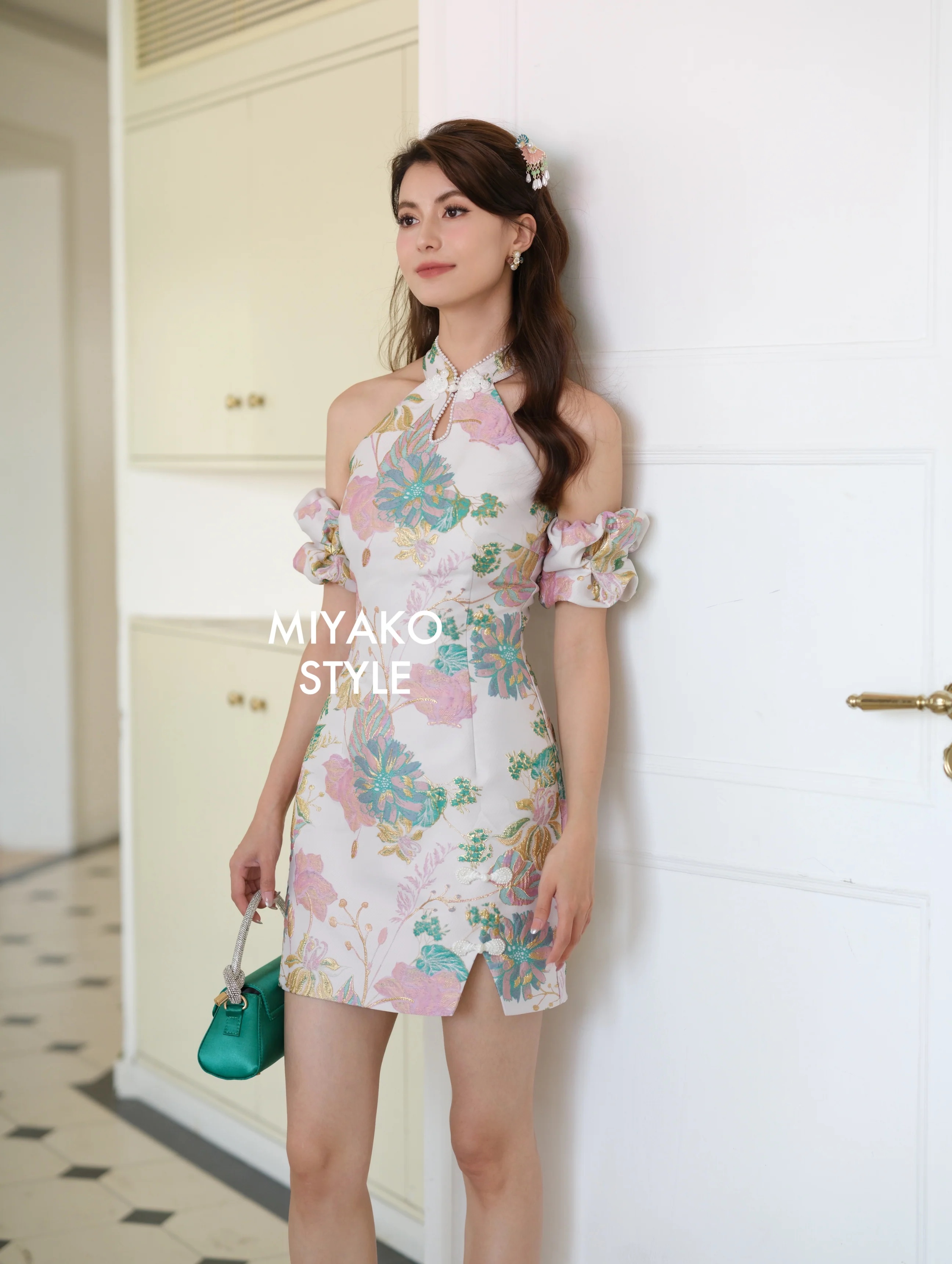 【Miyako-百花齐放】Blossom Cheongsam Halter/ Off Shoulder Dress 挂脖女装连身裙 袖子可拆卸
