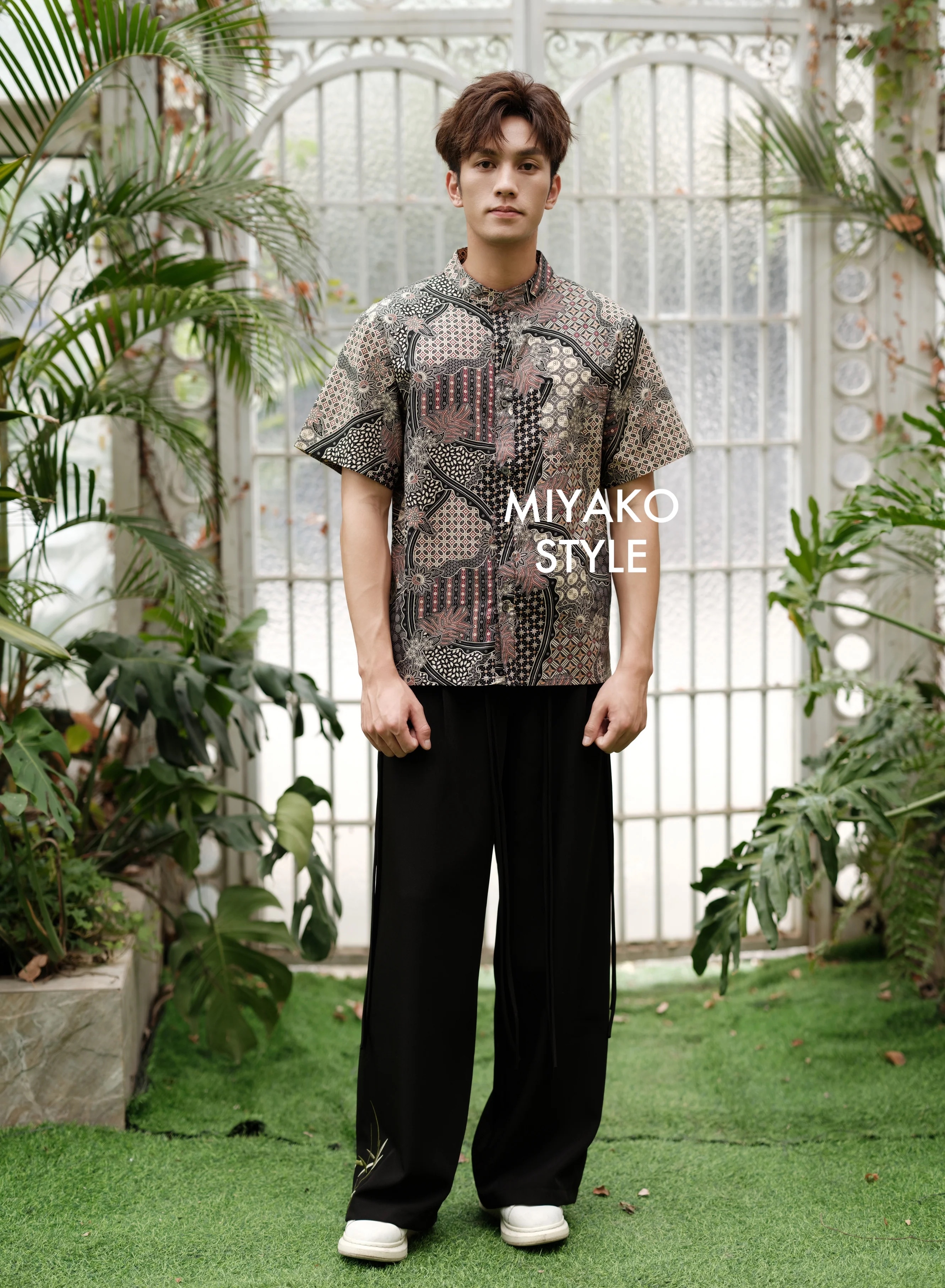 【Miyako-Batik】Men Suit in Cocoa & Red 男唐装