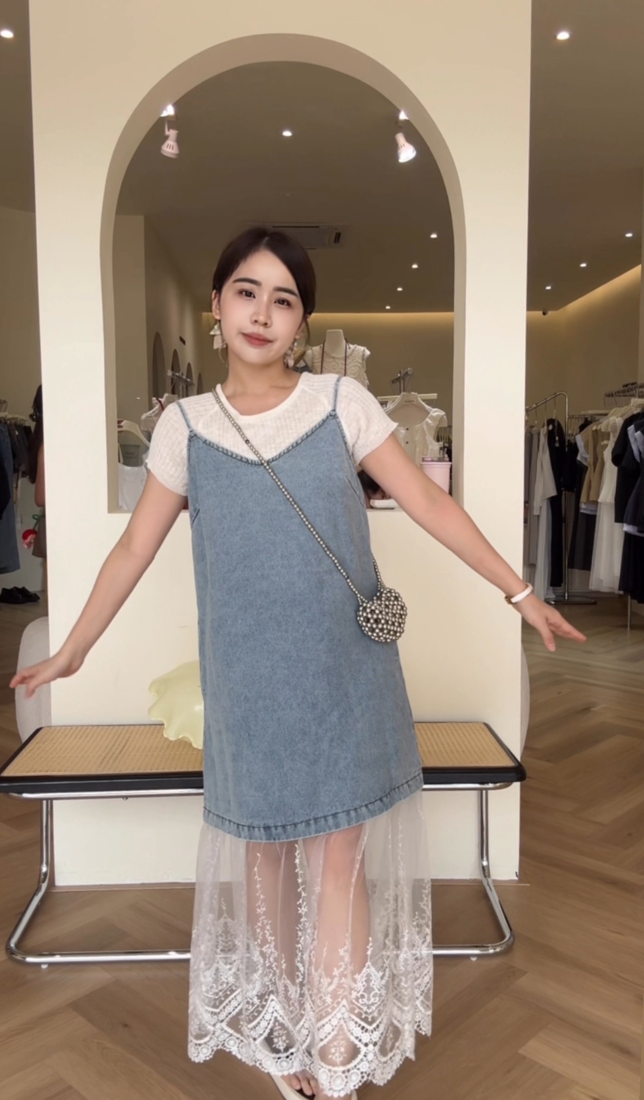Denim Lacey Dress Set