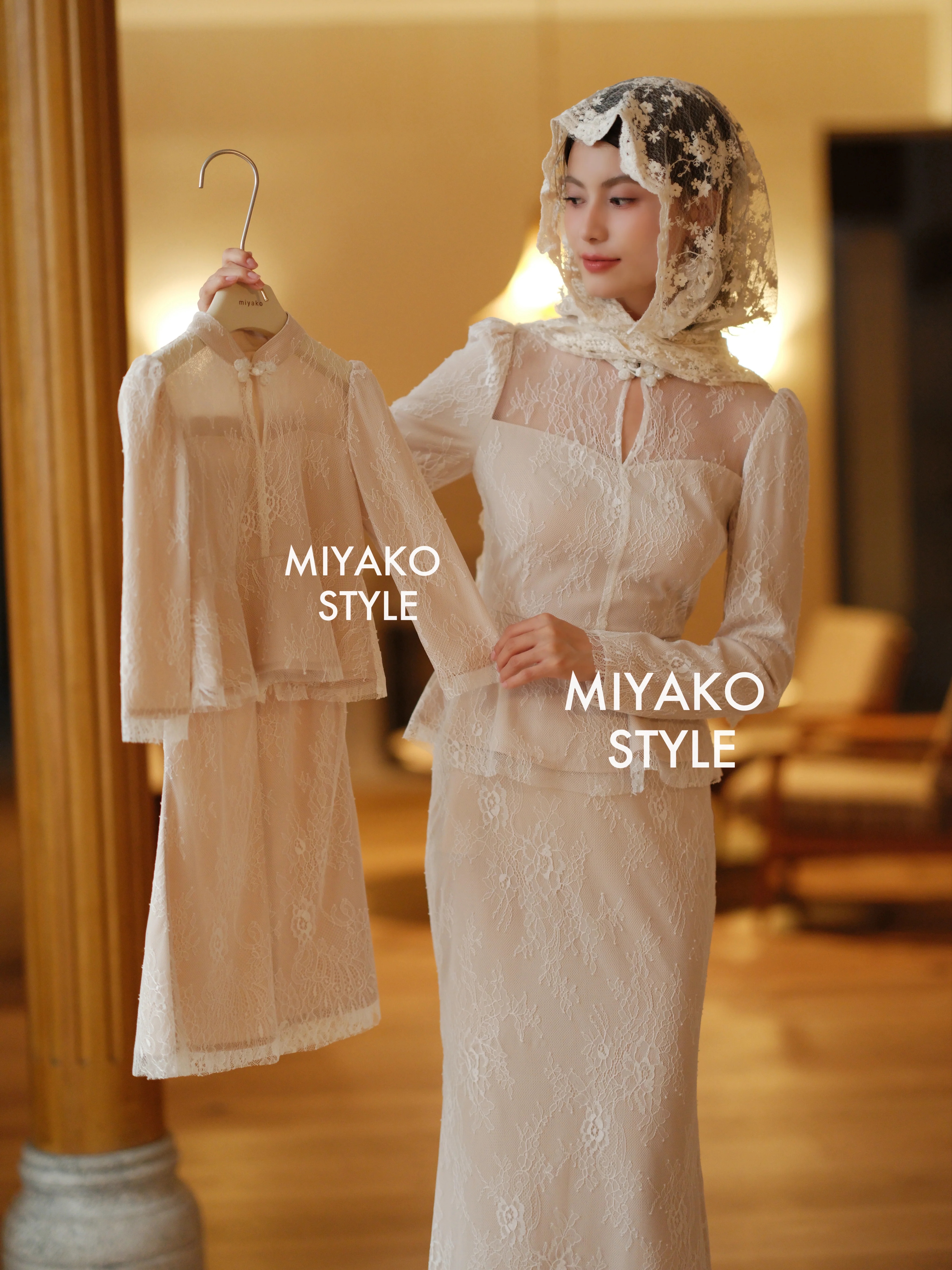 【Miyako- Lace Set】Kid set - Long sleeve top with girl skirt 女儿 蕾丝套装