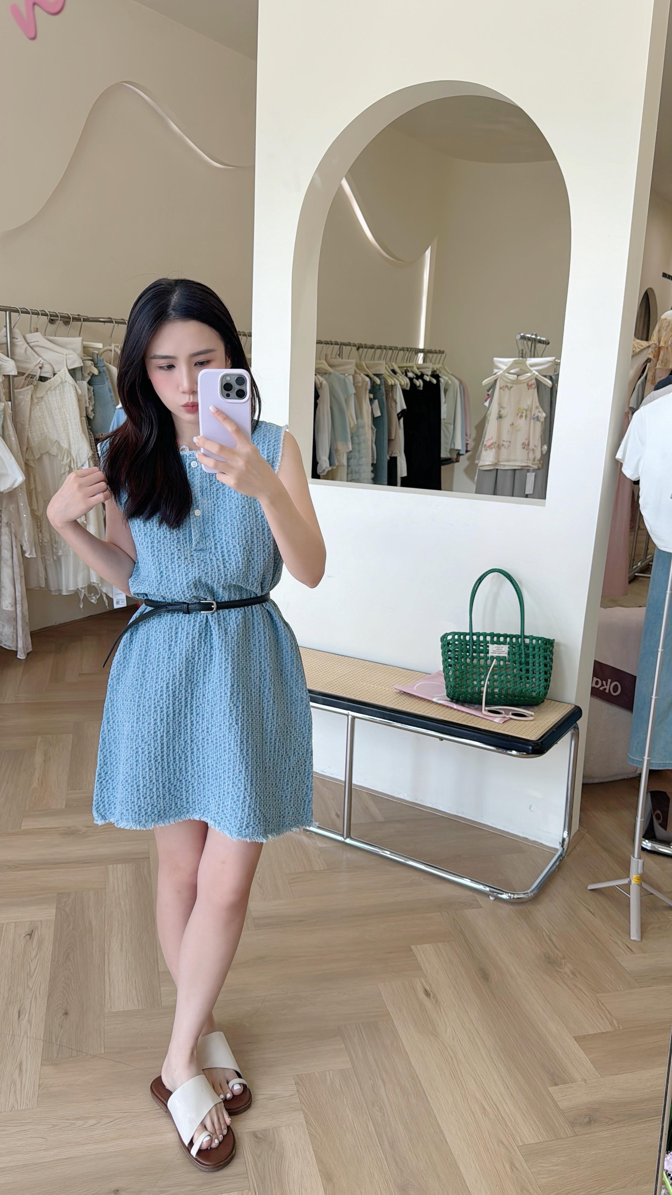 Denim Dress with Belt