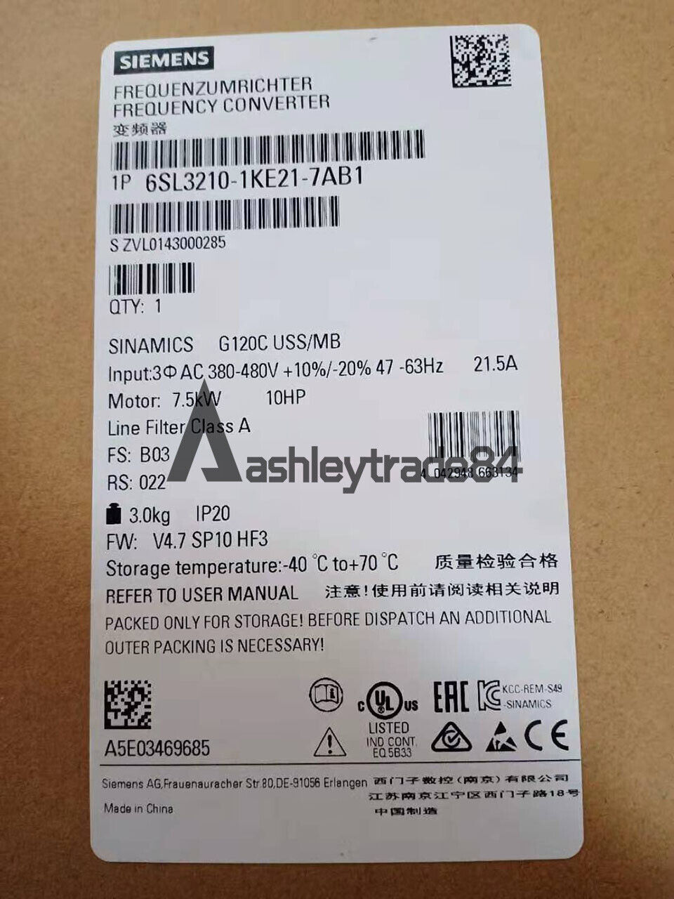 new-*2022*-1pc-siemens-6sl3210-1ke21-7ab1-6sl3-210-1ke21-7ab1 0