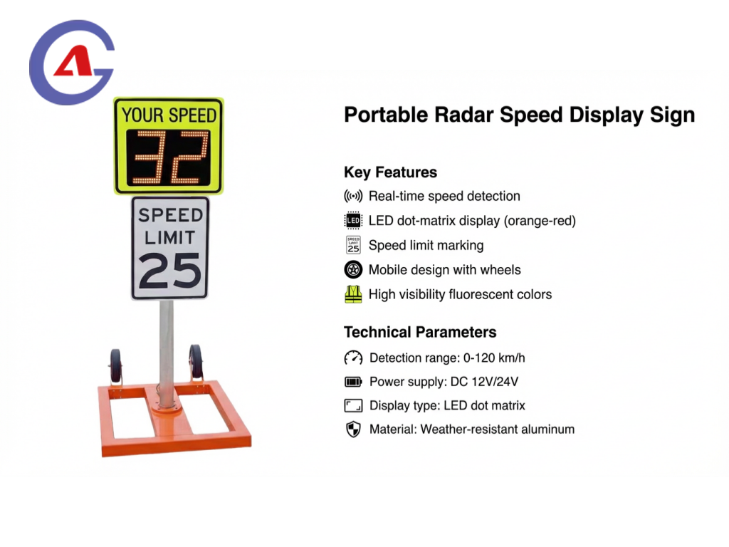 Portable Solar-Powered LED Radar Speed Display Sign with Driver Feedback for School Zones
